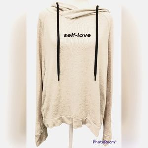 Good hYOUman Cream Hooded "Self-Love" Long Sleeve Sweatshirt with V-Back
